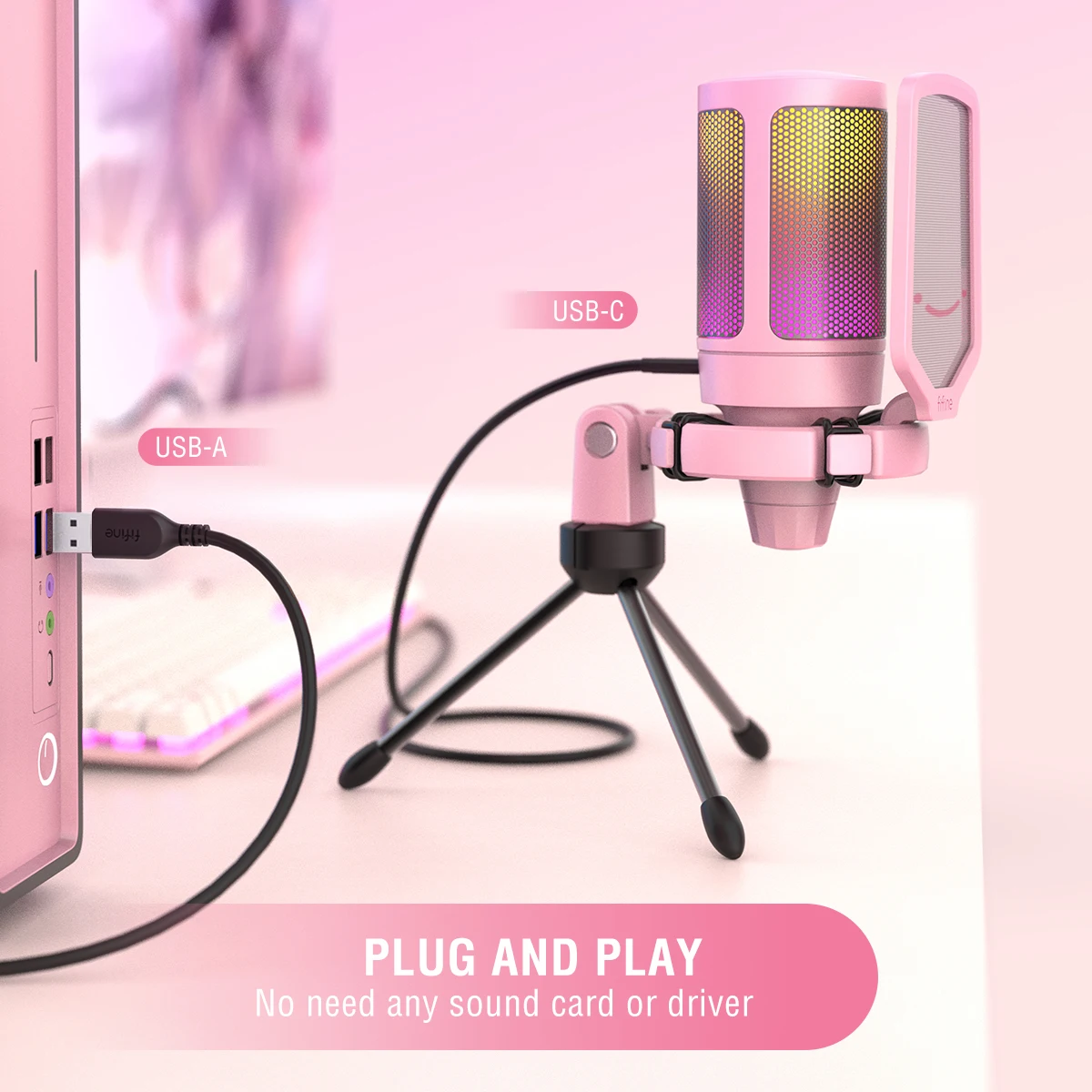 FIFINE USB игровой ПК микрофон для потокового подкасты AmpliGame RGB компьютерный