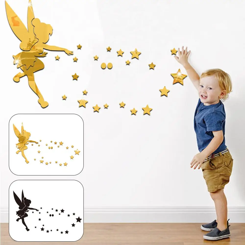 

3D DIY Fairy Angel Acrylic Mirror Wall Stickers Decal Wall Art Removable Room Party Wedding Decor Kids Bedroom Home Decor