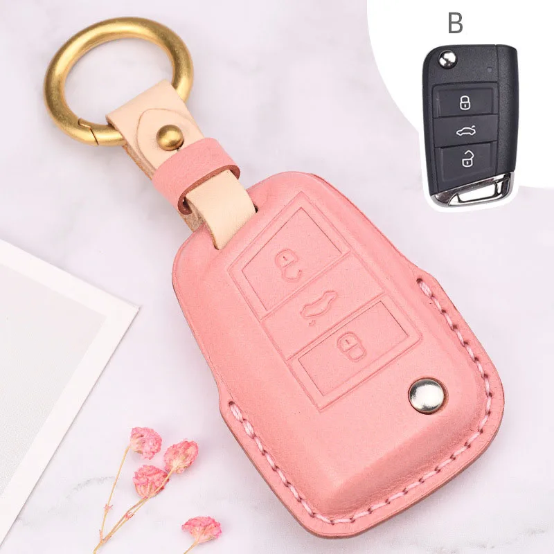 

Leather Car Key Case Cover for Volkswagen VW Polo Golf 7 MK7 Tiguan passat For Skoda Octavia Kodiaq Karoq For Seat Ateca Leon