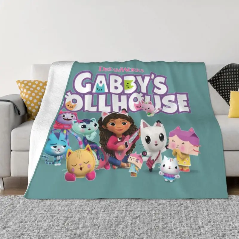 

Kids Gabbys Dollhouse Group Logo Ultra Fleece Throw Blanket Warm And Catrat Blankets for Bed Office Couch Quilt Flannel Cakey