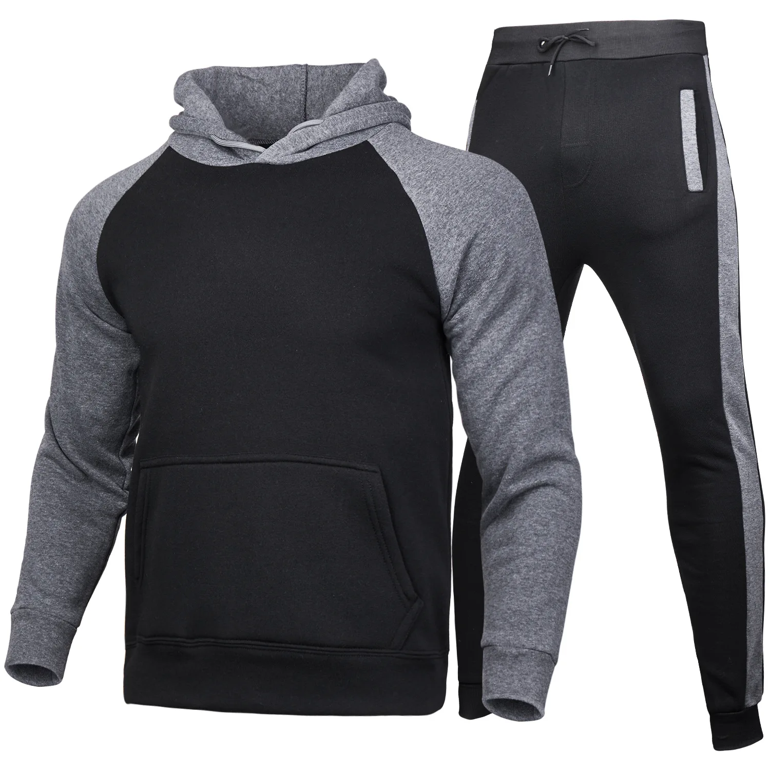 Spring Autumn Tracksuit 2Pcs Mens Hooded Hoodie Color Blocking Set Zipper Sweatshirt Tops Gym Suit 2023 New Casual Suit