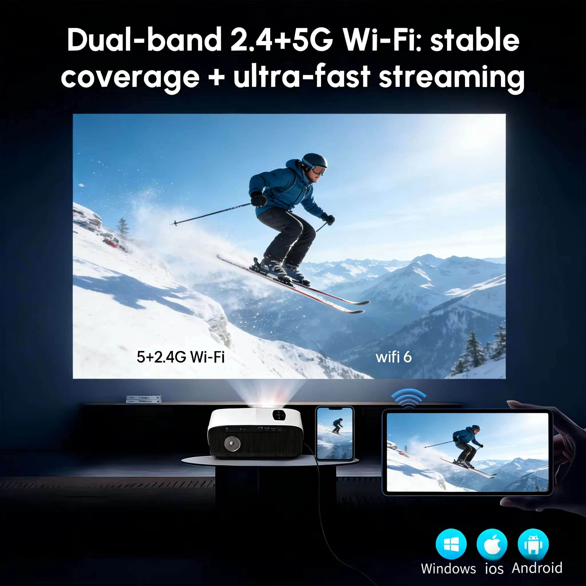 Фото Новый 4K-проектор с автофокусом для дневного использования, Wi-Fi 2.4+5G, Bluetooth, HDMI, TOF, пылезащищенный, для просмотра фильмов и видео, Google TV, проекторы 2026 года №5