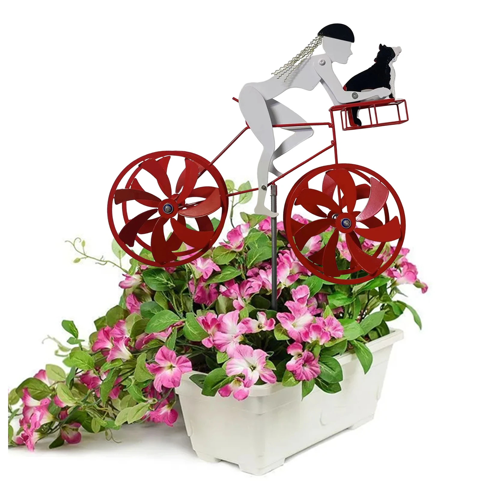 

Kinetic Bicycle Sculpture Outdoor Decoration 360 Degrees Dual Rotation Pinwheel Outdoor Sculpture Art Ornaments Decor