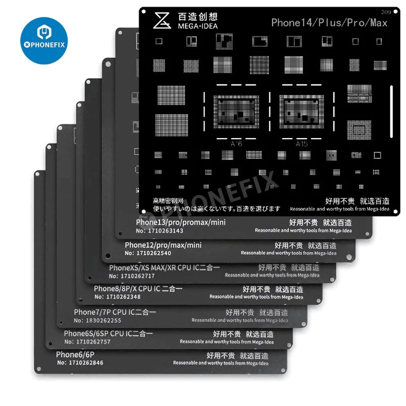 QianLi BGA Reballing Stencil Kit For iPhone 14 13 11 12 Pro MAX XS XR X 8P 8 7P 7 6S 6 Black Steel CPU IC Chip Tin Soldering Net