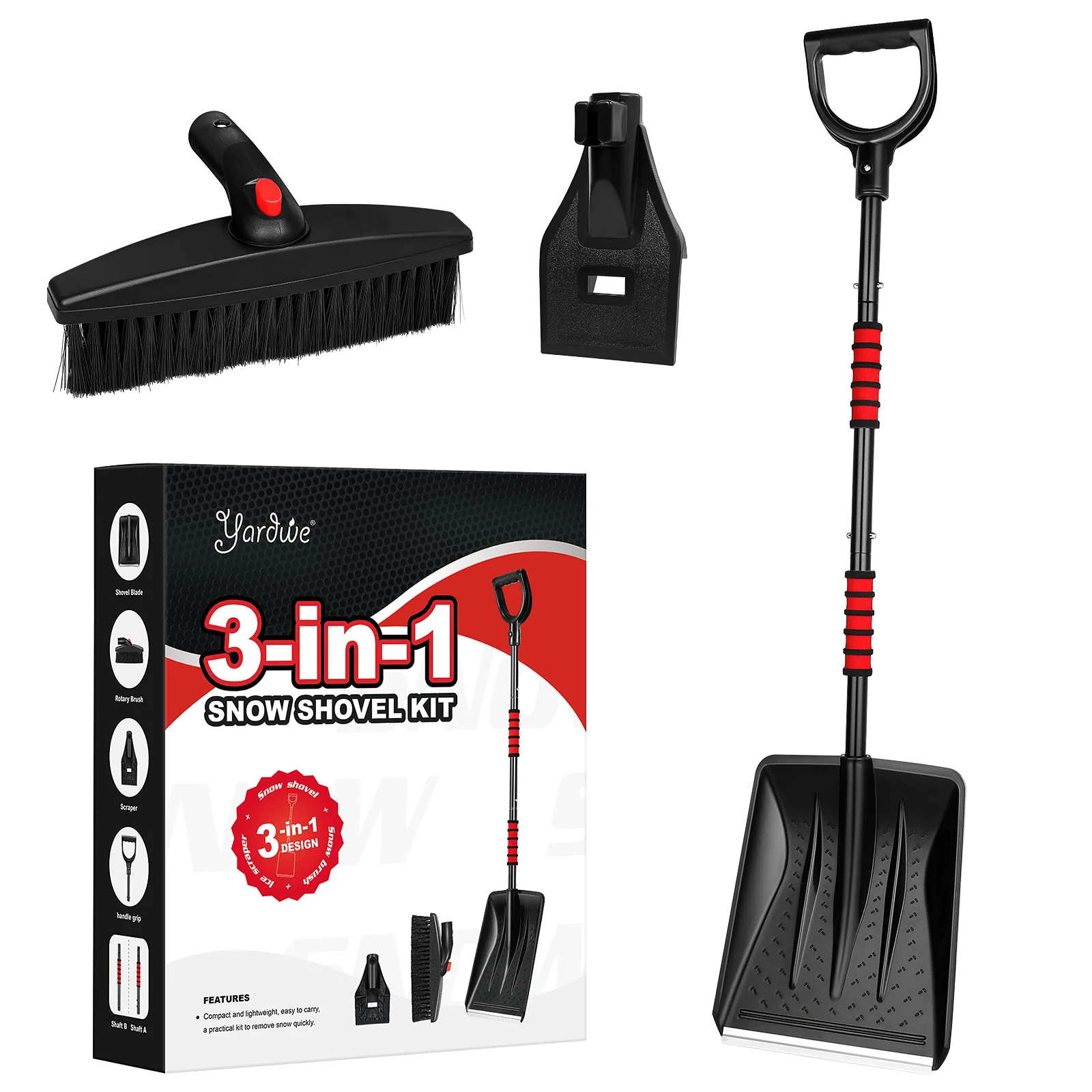 

3-in-1 Snow Kit Detachable Rotatable Snow Brush Ice Scrapper for Car Camping Garden with Ergonomic EVA Grip Scraper glass