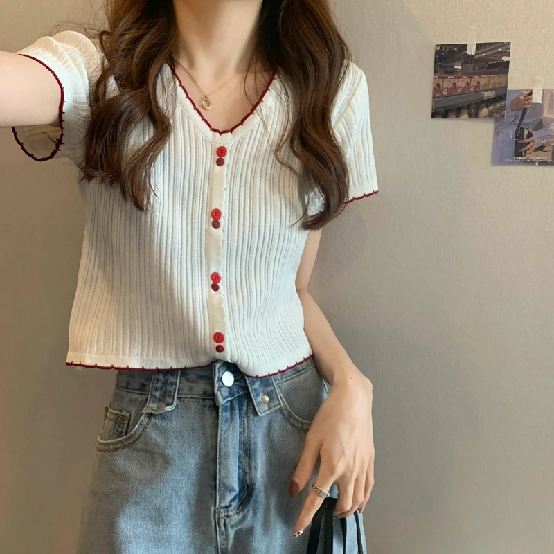 

Make firm offers the spring/summer chic brief paragraph knitting small sweet han edition cultivate one's morality short sleeve b