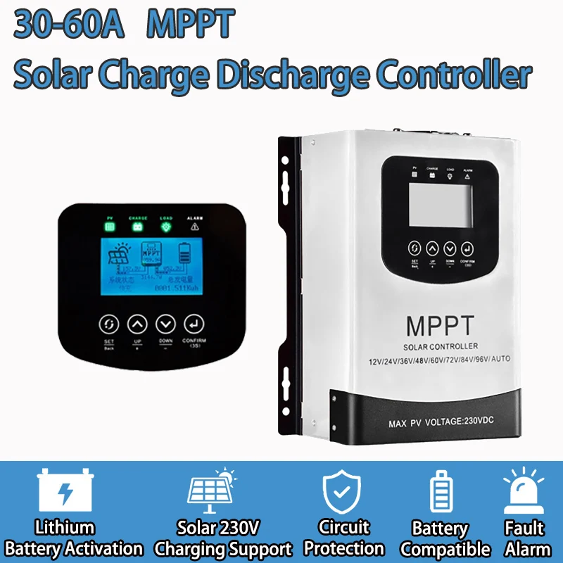

30A 40A 50A 60A MPPT Solar Charge Discharge Controller PV Regulator 230VDC for Lifepo4 Lithium GEL Battery 12V To 96V