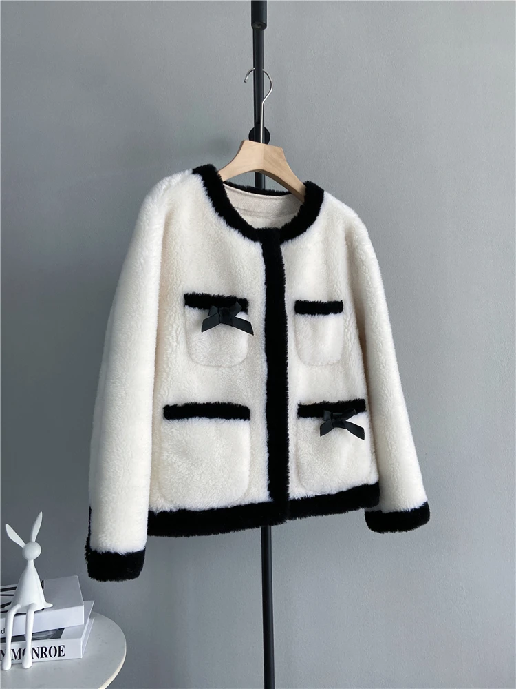 Ladies Natural Fur Coats Fashion 2022 New Winter Women Casual Warm Coat Long Sleeve Solid Soft Lamb Fur  Streetwear Coat F5