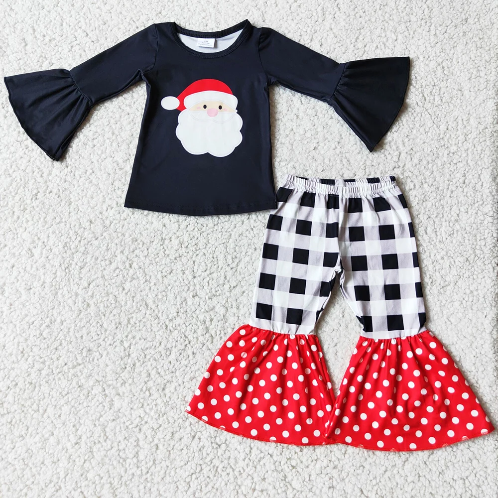 

Wholesale Children Clothing Boutique Christmas Toddlers Girls Clothes Set Santa Claus Print Cue Infant Baby Romper Sister Outfit