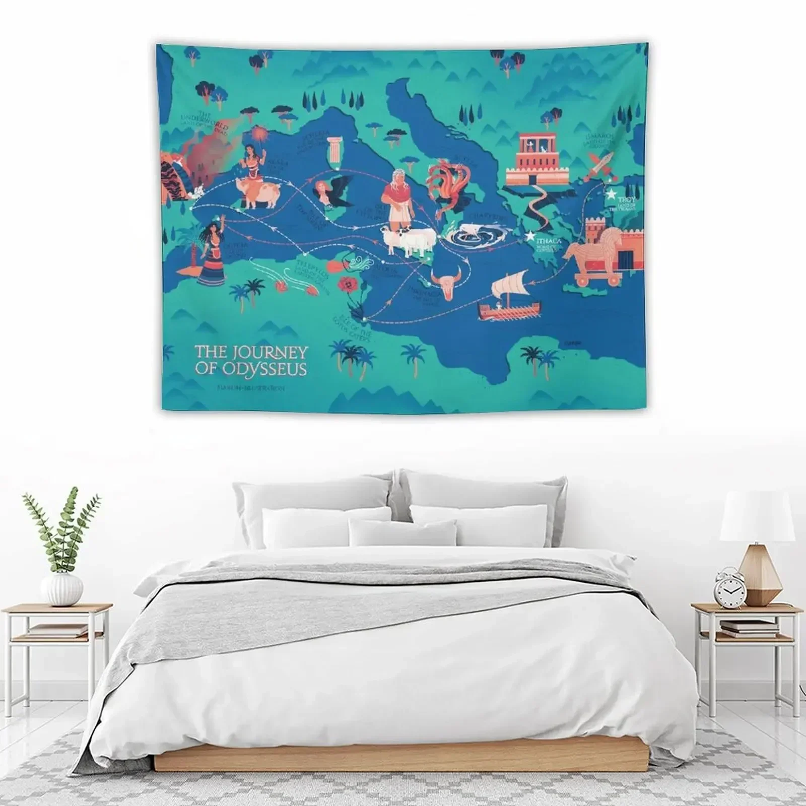 Карта Одиссея - Гобелен Путешествие Деко для спальни Настенный декор