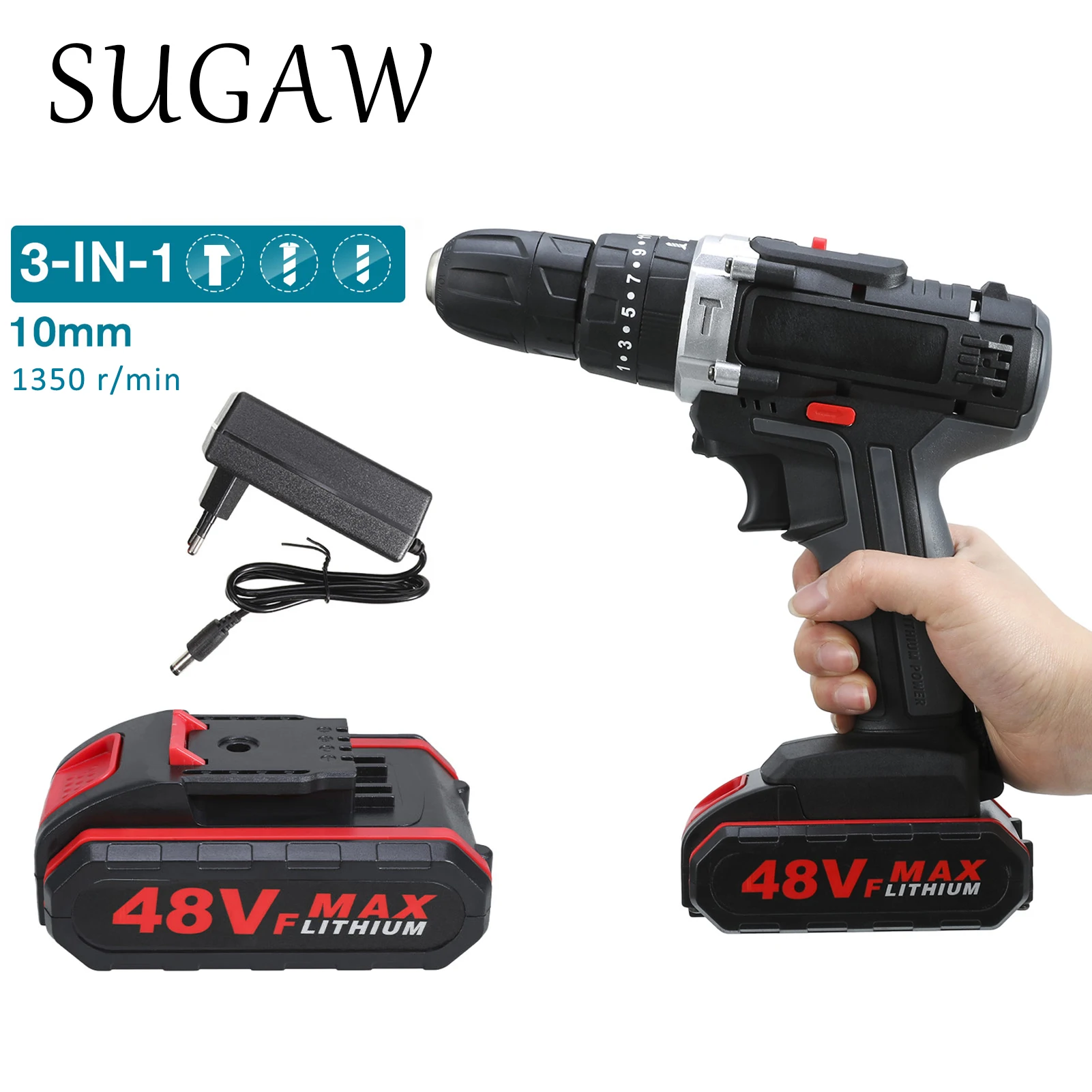 SUGAW 48V Electric Drill Impact Charging Cordless Screwdriver Lithium Battery Drill Mini Grinder Rotary Tools