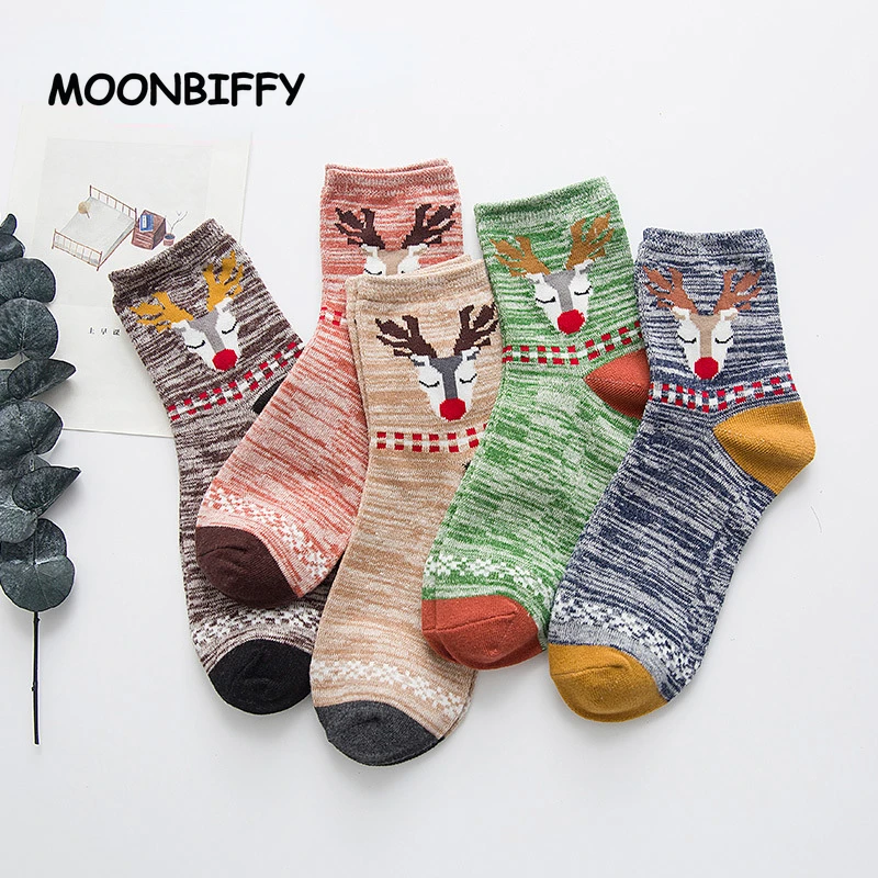 

Модные хлопковые короткие женские носки, японская мода, новинка, в этническом стиле, модные жаккардовые носки в полоску с оленем Sika, индивид...