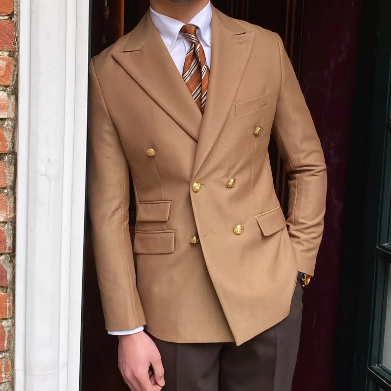 

Мужской повседневный костюм в британском стиле, однотонный мужской блейзер, Модный повседневный костюм, двубортный костюм