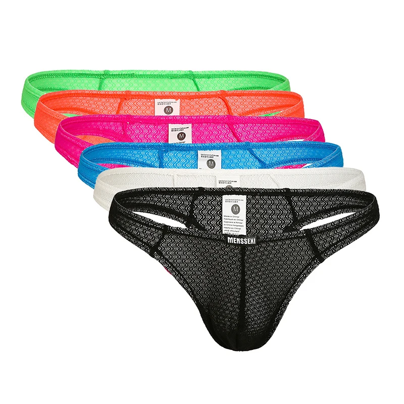 6 шт./лот Мужские дышащие сетчатые стринги нижнее белье с низкой посадкой