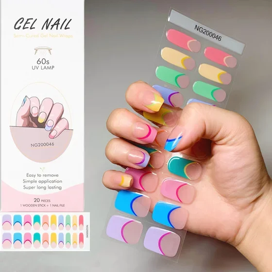 

Semi Cured Gel Nail Polish Strips French Manicure Nail Wraps Fingertip Artist Adhesive Girl Beauty Nails Sticker UV Lamp Need