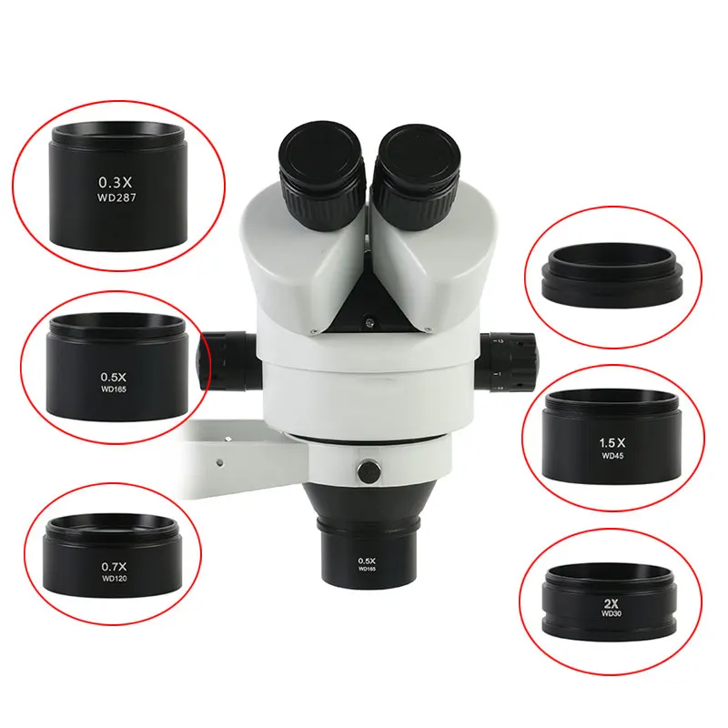 

WD30 WD165 WD120 0.3X 0.5X 0.7X 1.5X 2X Trinocular Stereo Microscope Auxiliary Objective Lens Barlow Lens 1-7/8" (48mm) Thread