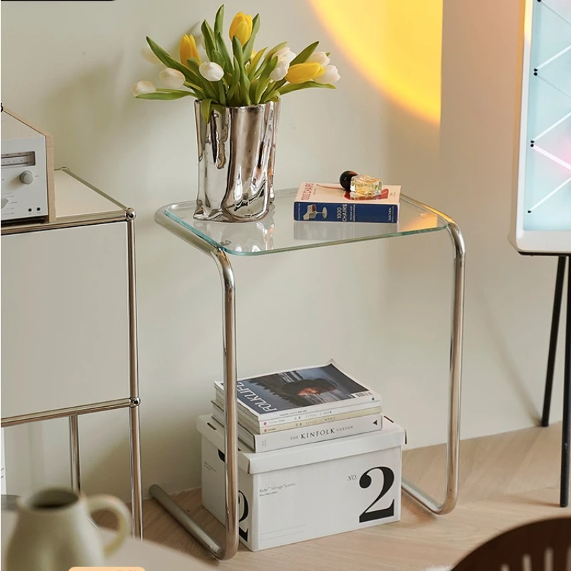 

Nordic Mid-Ancient Sofa Side Table Glass Transparent Tea Table Creative Simple Small Apartment Corner Table