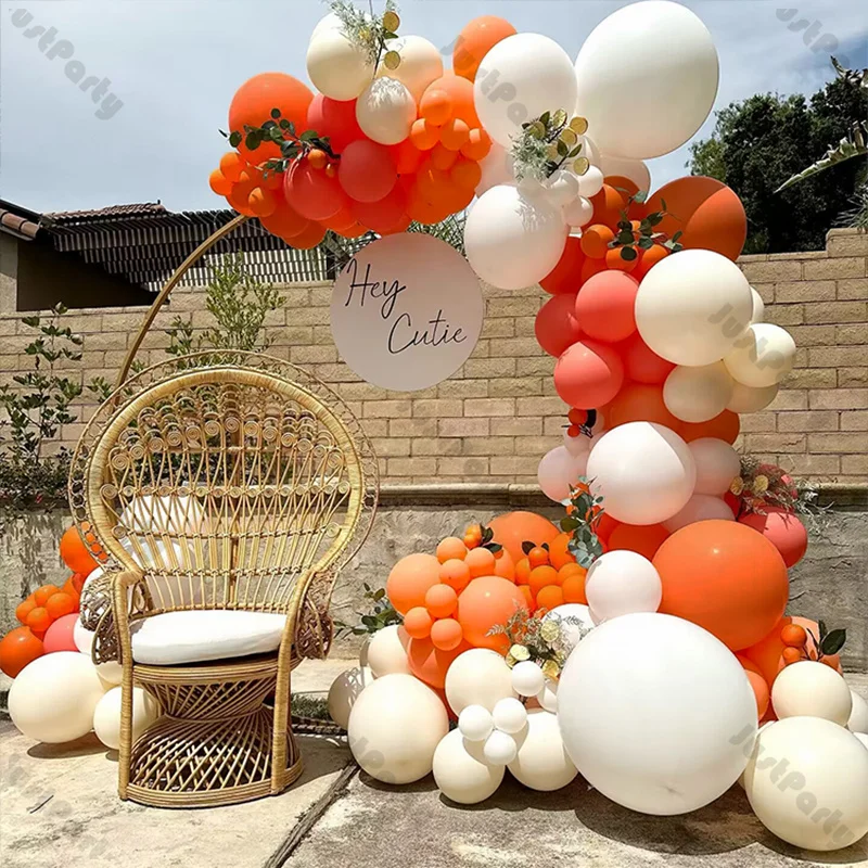

139pcs Orange Balloons Arch Garland Kit Sand White Coral Decor for Wedding Engagement Christening Baptism Baby Shower Supplies