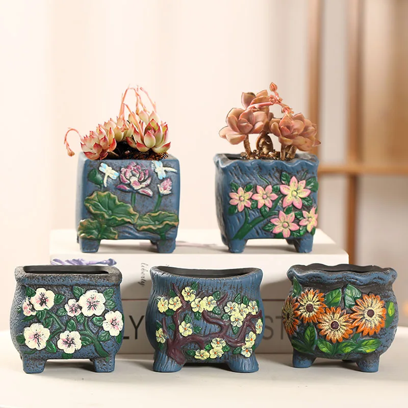 

Античное украшение для дома и офиса, цветочный горшок, ручная роспись, дышащая керамика, бонсай в горшке, квадратная раковина