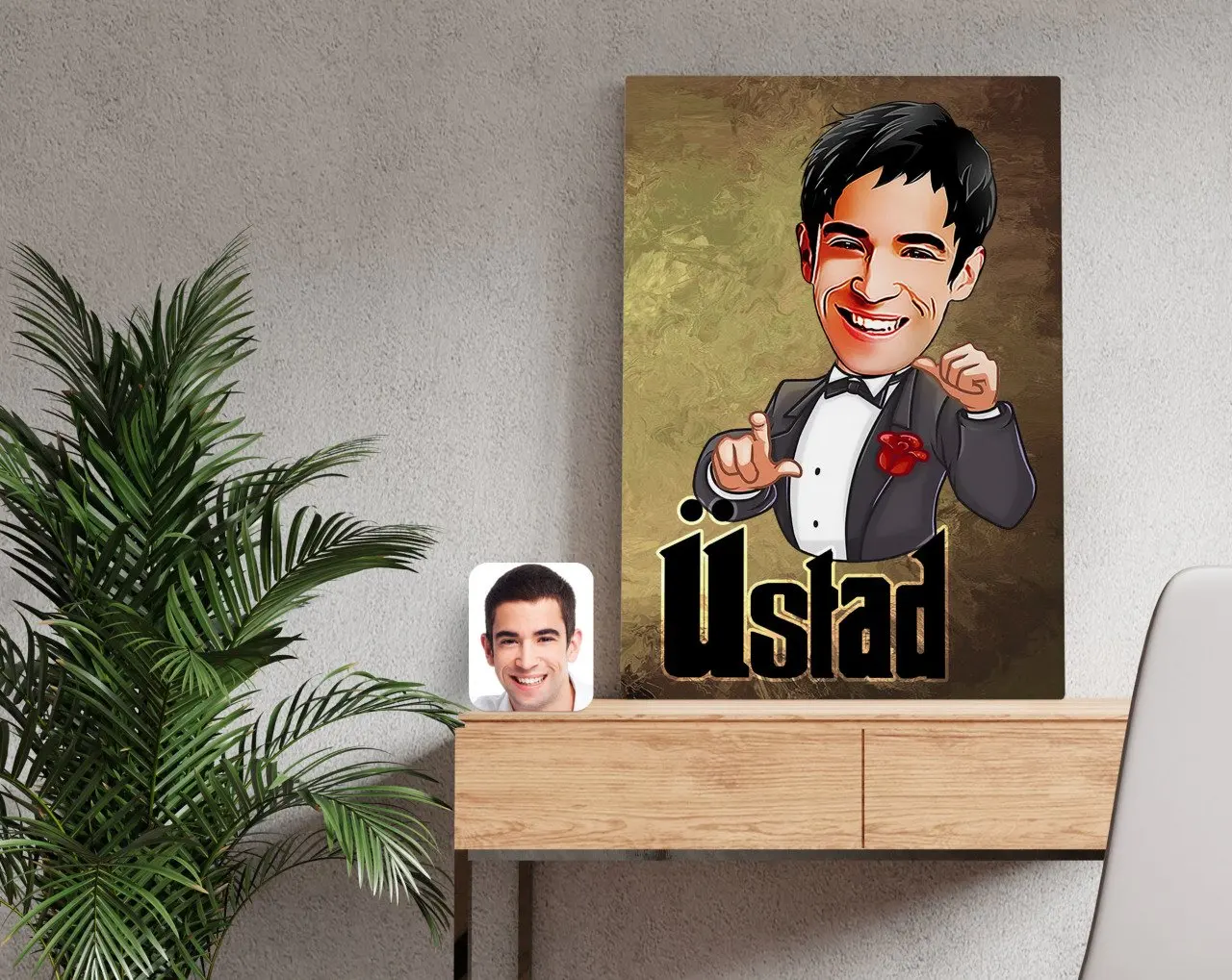 

Персонализированный холщовый столик с карикатурой, 50x70 см-2