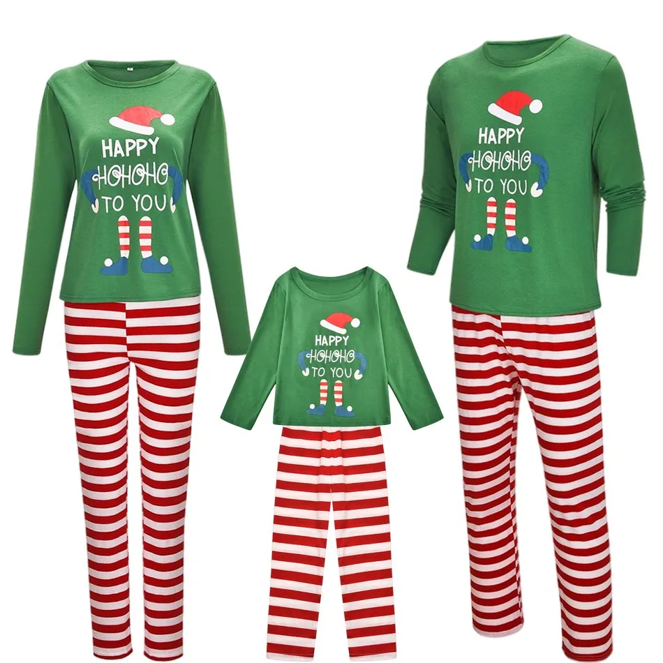 

Family Matching Outfits Chrismas Pajamas Dad Son Mommy and Daughter Matching Clothes Long-sleeved T-shirt Striped Trousers