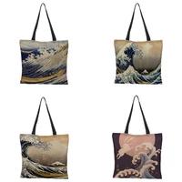 japanese ukiyoe design shoulder bag crane designer tote bag eco reusable harajuku shopping bags for groceries drop shipping
