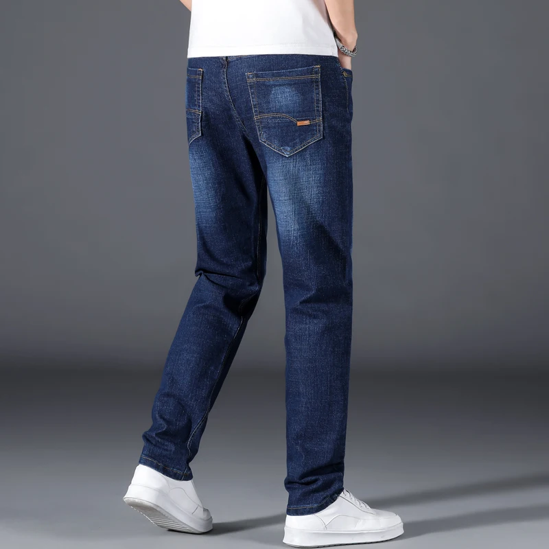 Plus Size Classic Men's Jeans Loose and Comfortable Straight Black Blue Jeans Elastic Business Casual Pants Brand Pants