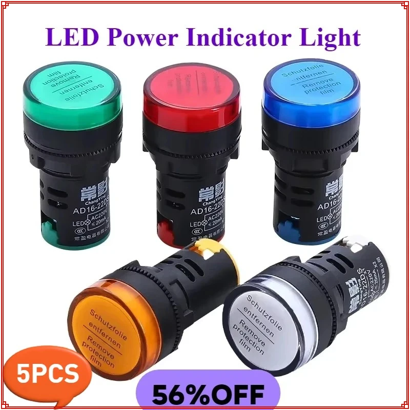 

5 шт. светодиодный индикатор AD16-22DS 22 мм красный пластик 12В 24В 110В 220В