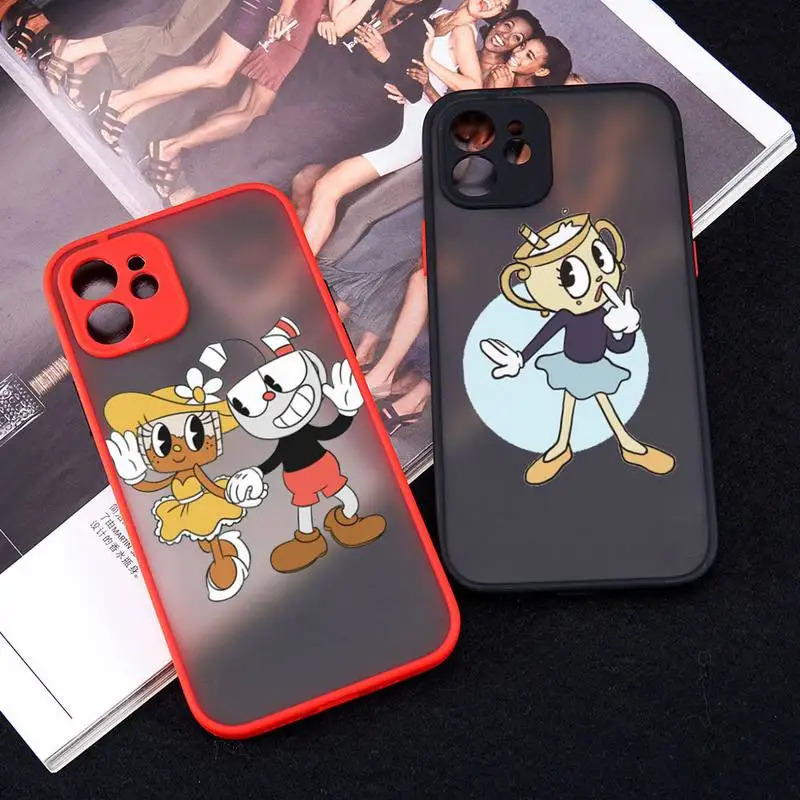 

cartoon cute Cuphead Phone Case Red Color Matte Transparent For iPhone 13 12 11 Pro Max Mini X XR XS 7 8 Plus