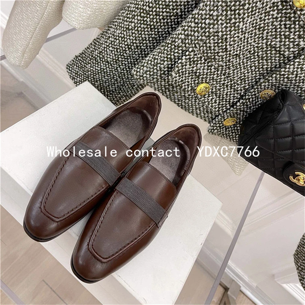 New Retro leofo shoes leather square heel European and American single shoes women's casual flat bottom small leather shoes