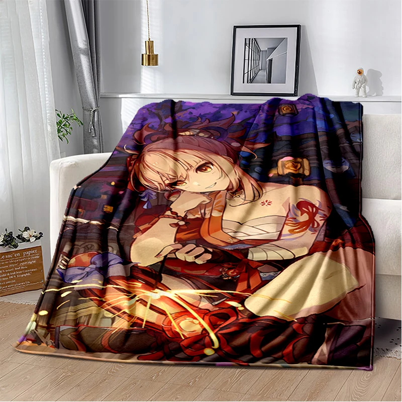 

Cartoon Genshin Printed Blanket Flannel Warmth Soft Plush Sofa Bed Throwing Blankets Plush Throwing Anime kawaii