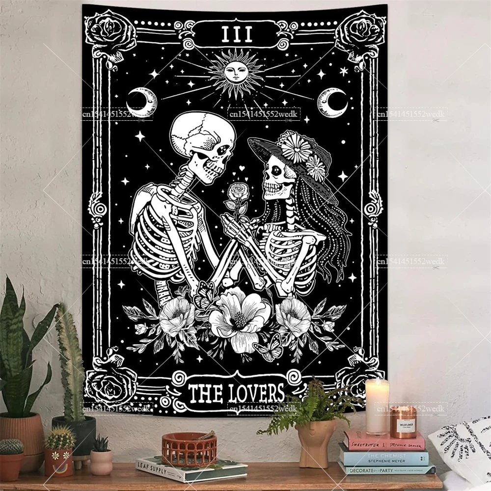 Винтажный настенный гобелен Любовник скелет цветы карты Таро астрология