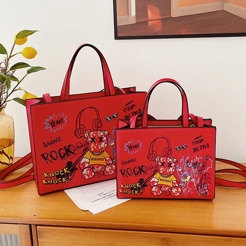 

Сумка-тоут женская из экокожи, роскошный саквояж на плечо с рисунком аниме-граффити, дизайнерский чемоданчик кросс-боди