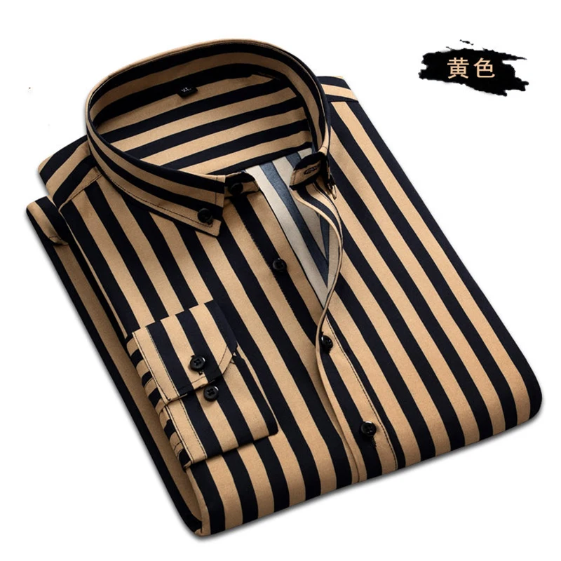 Fashion Men's Long Sleeve Casual Striped Shirt Man Slim Fit Business Button-Down Shirts Formal Dress Shirt