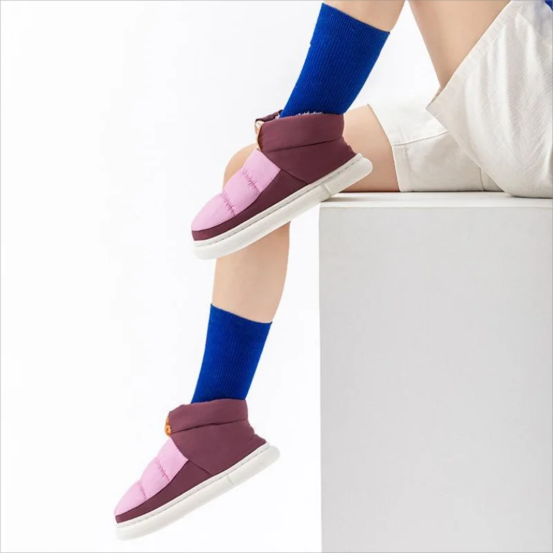 Waterproof Men's Winter Ankle Snow Boots Warm High Top Women Boots For Home Non-slip Plush Slip-on Couple Outside Shoes