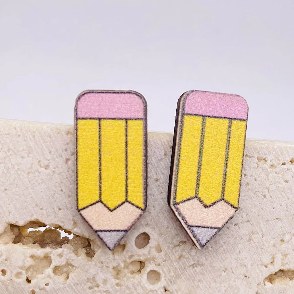 

Серьги-гвоздики с карандашом Женские, деревянные украшения для учителей школы, Подарочные ювелирные изделия