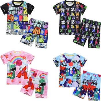 Alphabet Lore Boys Girl Pajamas 2pcs Set Summer Children Short Sleeve T Shirt Pants Sleepwear Pyjamas Cartoon Kids Suit Clothing 1