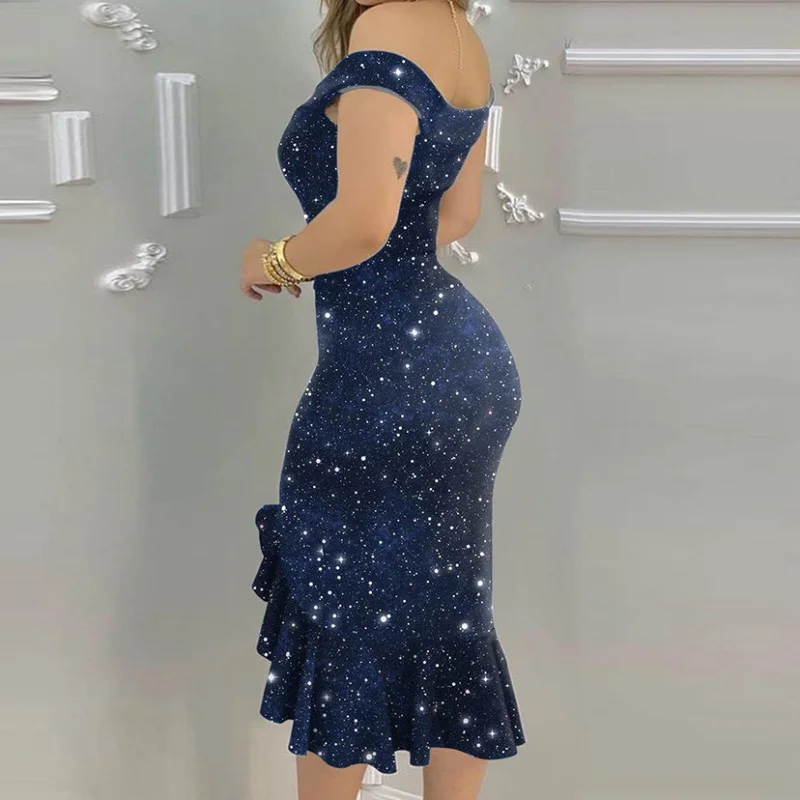 Женское летнее платье миди с пайетками