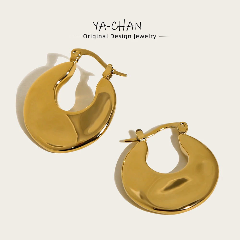 

YACHAN 18K Gold PVD Plated Stainless Steel Hoop Earrings for Women Simple Irregular Metal Textured Trendy Aesthetic Jewelry
