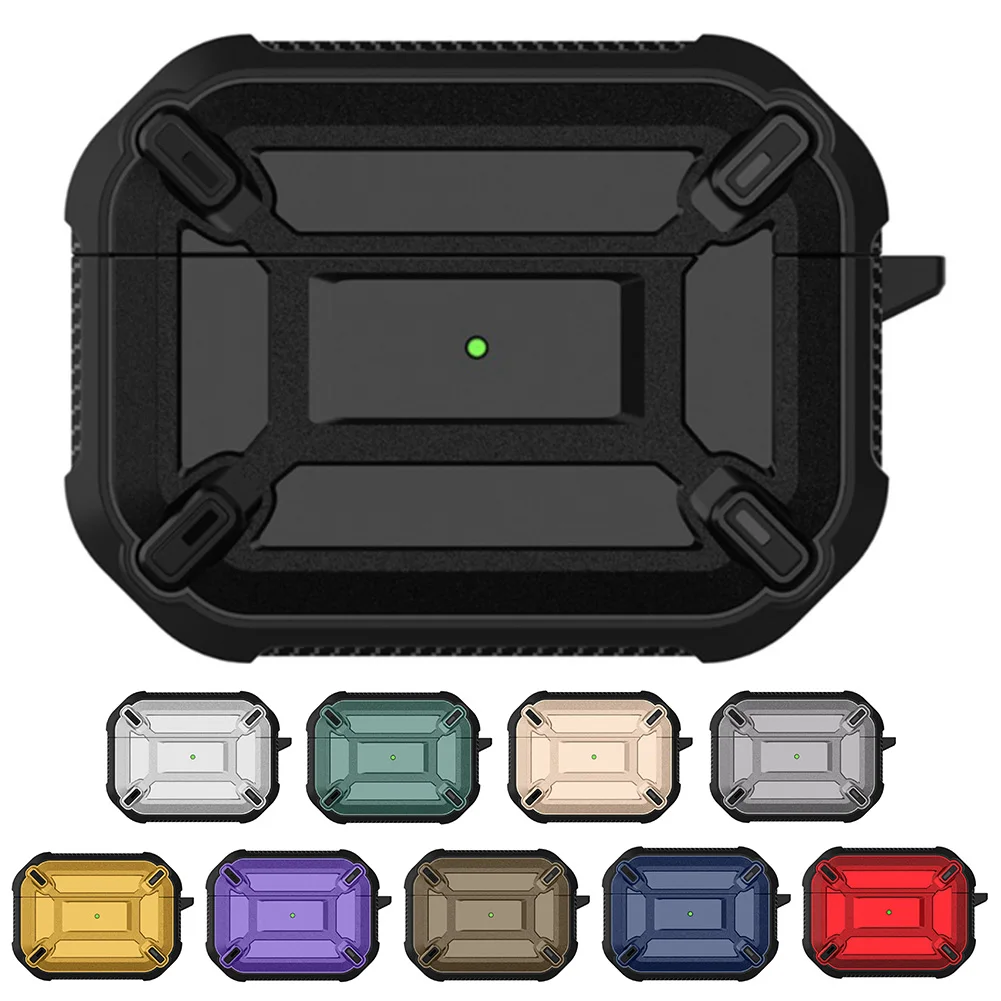 

Армированный чехол из ТПУ и поликарбоната для AirPods 1/2/Pro Наушники-вкладыши защитный чехол для зарядки с карабином амортизирующий