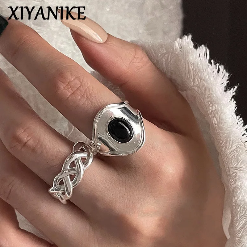 

XIYANIKE Cool Black Zircon Cuff Finger Rings For Women Girl Vintage Fashion New Jewelry Lady Gift Party Birthday anillos mujer