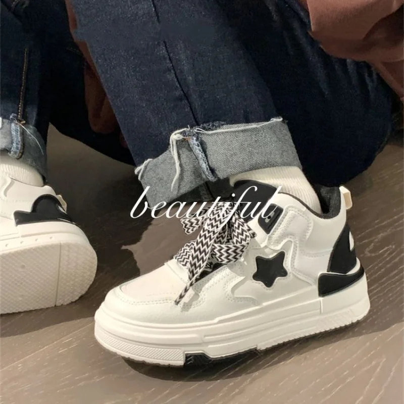QWEEK 2023 Casual Canvas Platform Korean Khaki Black Women's Sneakers Lolita Sports Shoes Tennis Flat Vulcanize Running Fashion