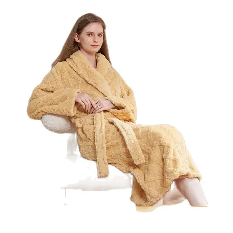Autumn New Light Luxury Fashion Nightgown Women Thickened Bathrobe Long Coral Fleece Bathrobe Pajamas Home Clothing