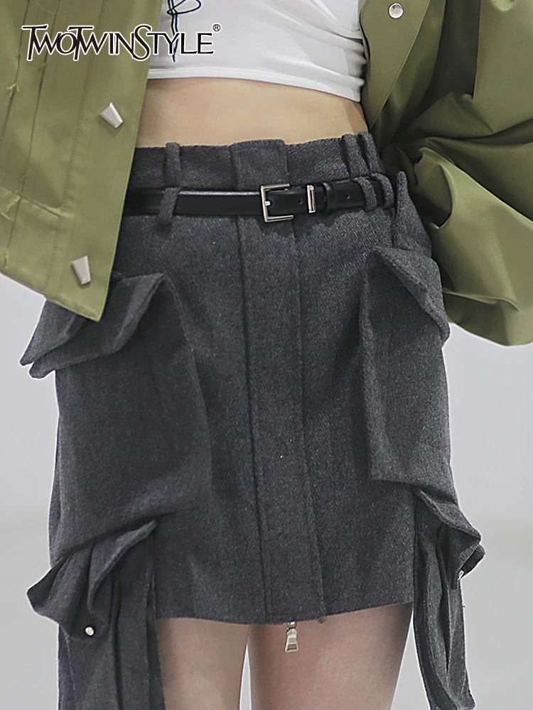 

TWOTWINSTYLE Streetwear Skirt For Women High Waist A Line Patchwork Irregular Hem Solid Minimalist Skirts Female Summer Clothing