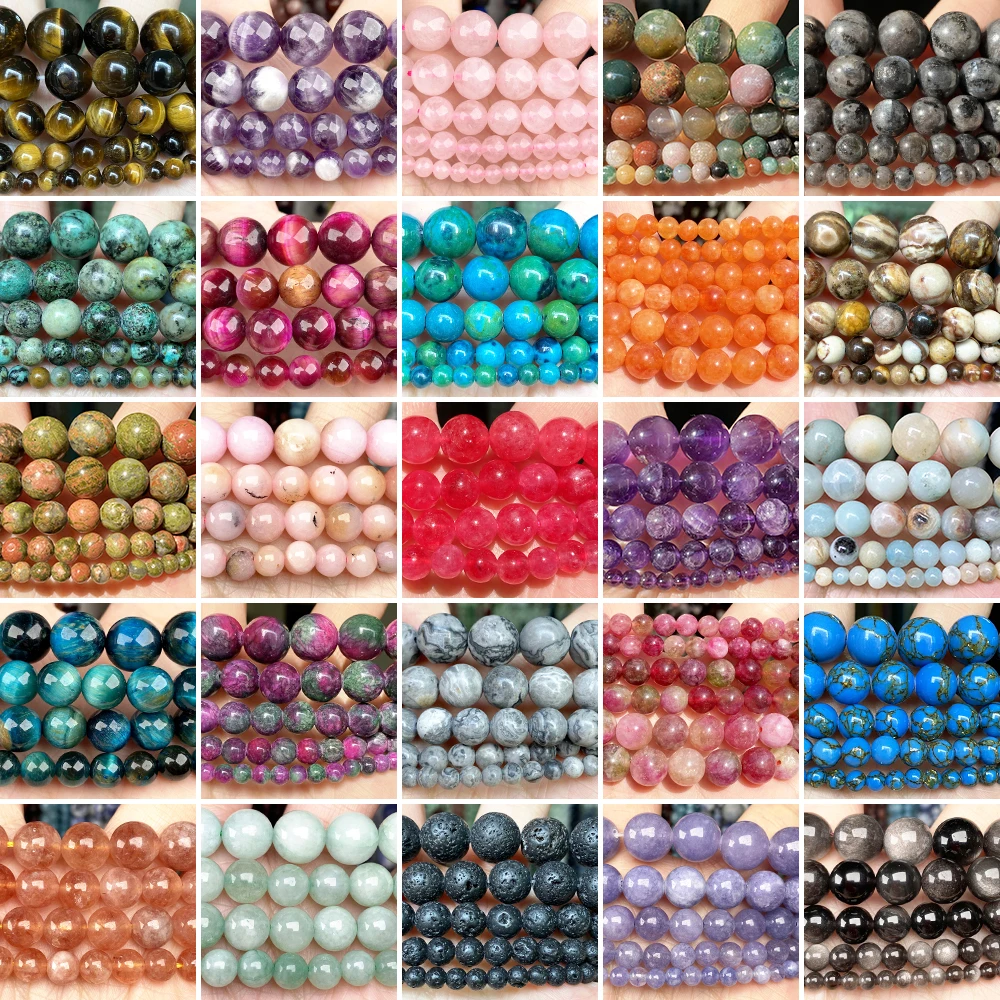 

Natural Stone Beads 4-10mm Lava Tiger Eye Turquoises Agates Loose Round Spacer Beads for Jewelry Making DIY Bracelet Accessories