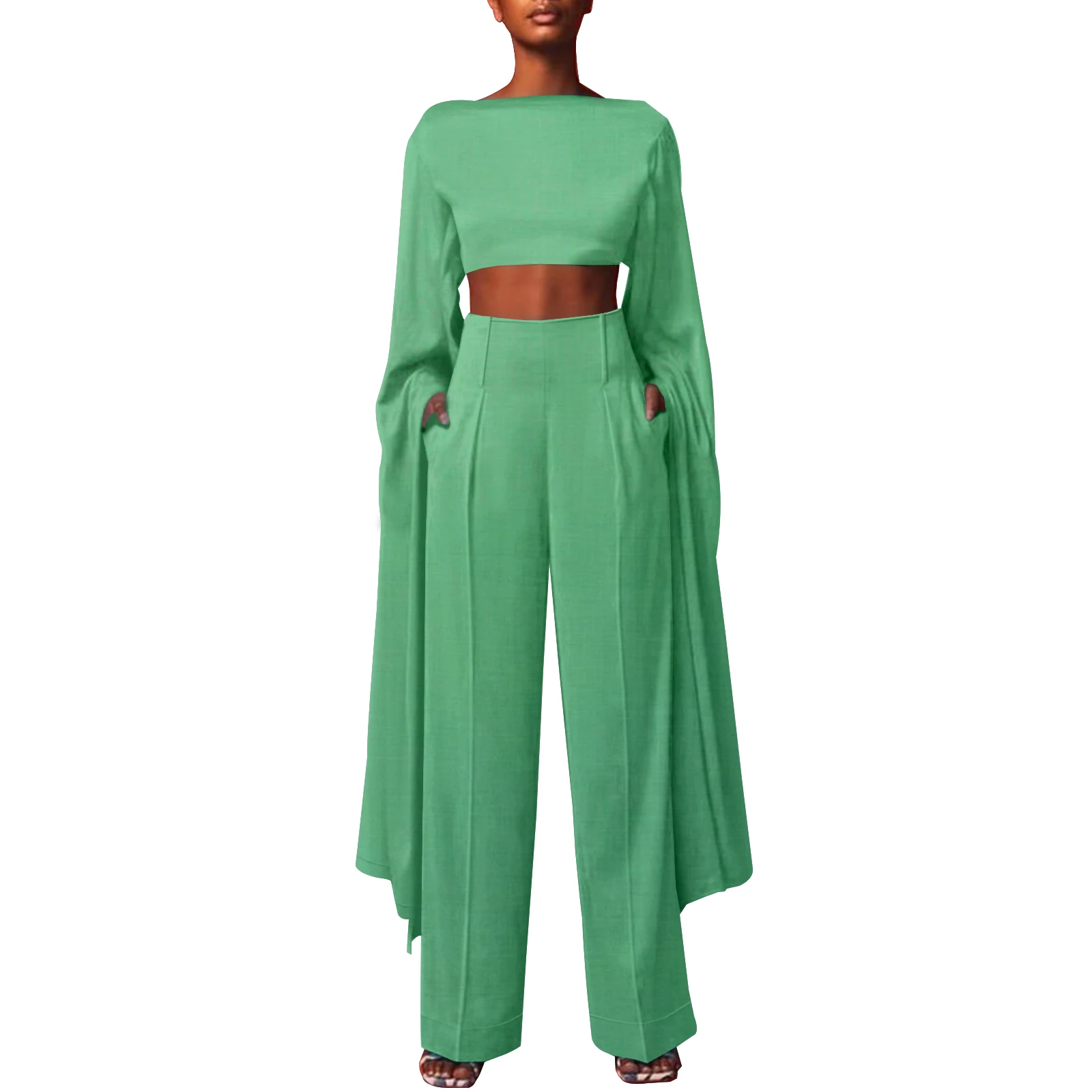 

Women's Elegant Sexy Ultra-Long Sleeve Flowing Top Pants Suit Luxury Formal Evening Gowns V2227022