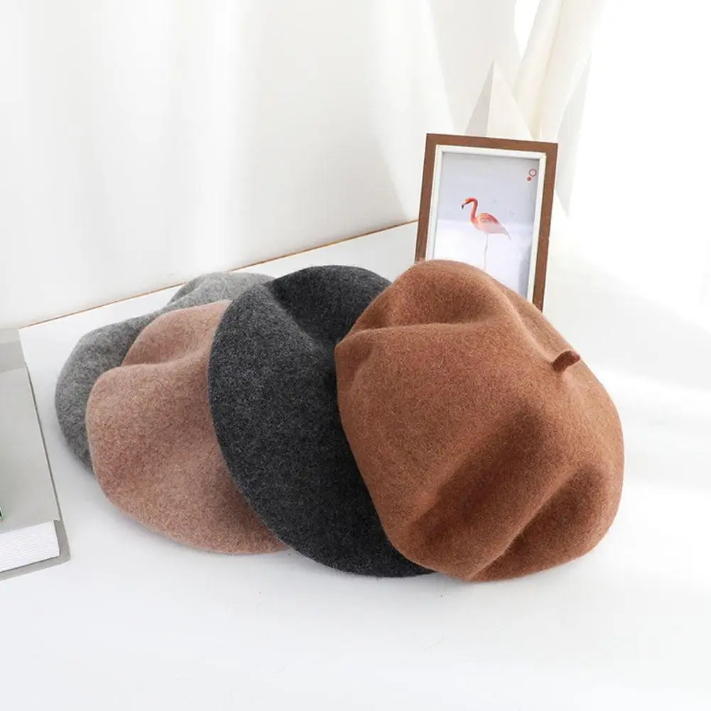 

Women Berets French Artist Style Warm Winter Beanie Hat Retro Solid Color Lady Elegant Soft Comfortable Travel Caps Berets