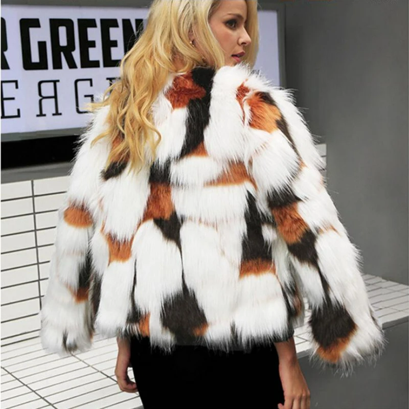 Female Oversized Fake Fur Jackets Short Secion Mixed Color Faux Fur Coats Chaquetas De Cuero Mujer Women'S Sexy Colothes