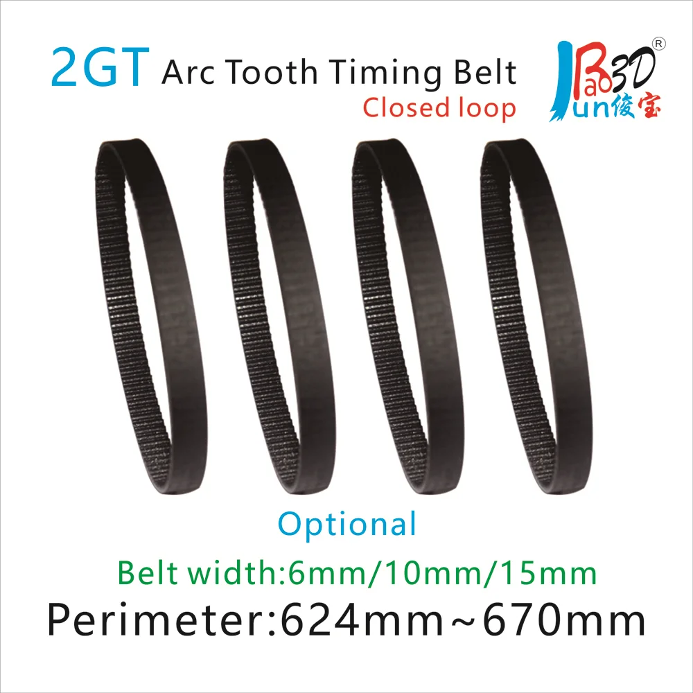 

Black 2GT Rubber Closed Loop Timing Belt Pitch 2MM Belt Width 6/10/15mm Perimeter Line 624mm-670mm 3D Printer Accessories