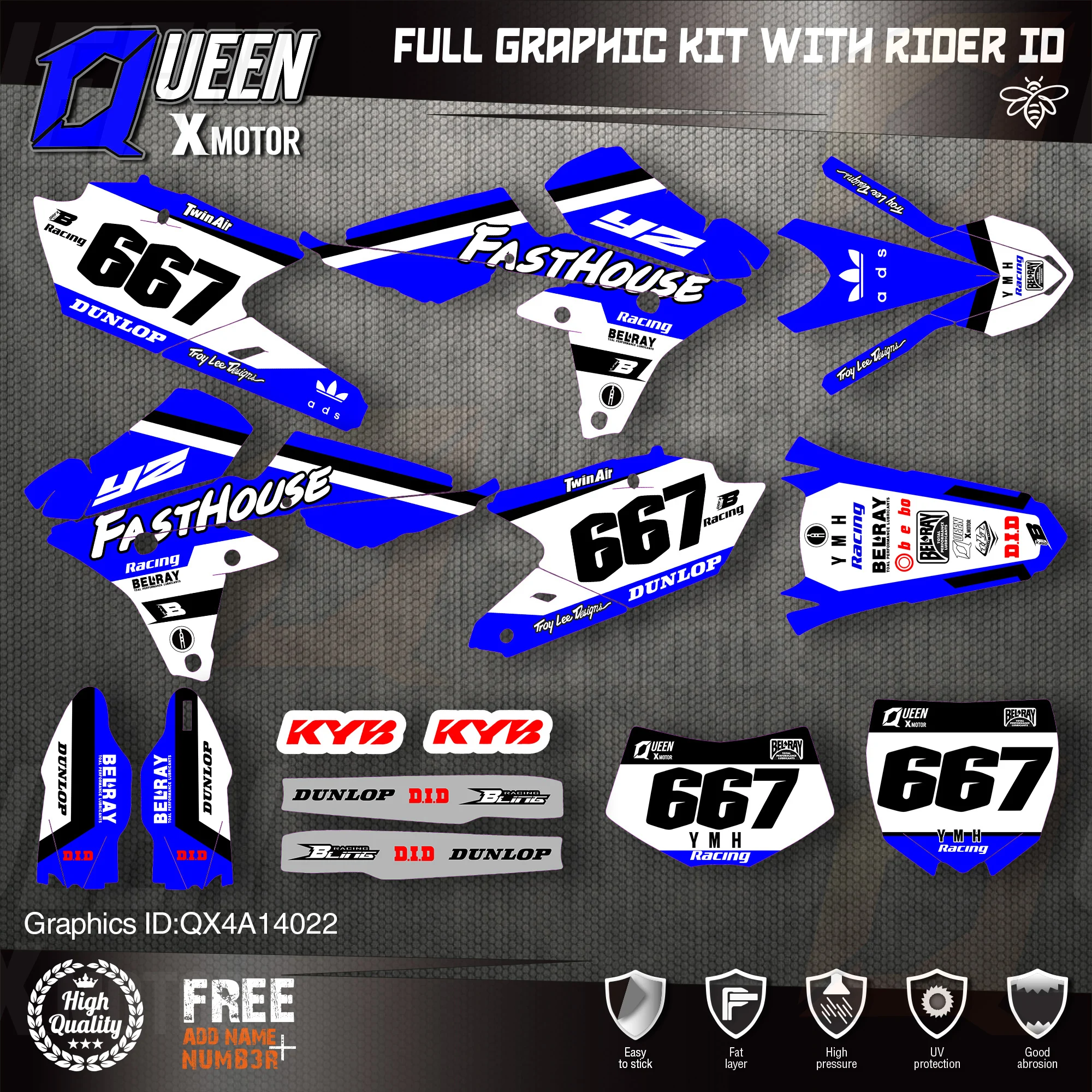 

QUEEN X MOTOR Custom Team графические фоны наклейки 3M Набор наклеек для YAMAHA 14-18YZ250F 15-18YZ250FX WRF250 14-17YZ450F 022